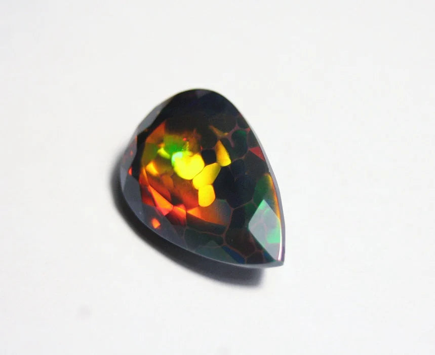 Faceted Black Welo Opal 9.1ct AAA Natural Opal Ethiopia Honeycomb Pear Video