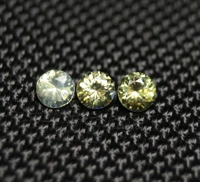 Rare Neon Yellowish Green Burmese Chrysoberyl 3pc Lot 0.9ct Scintillating 4x4mm