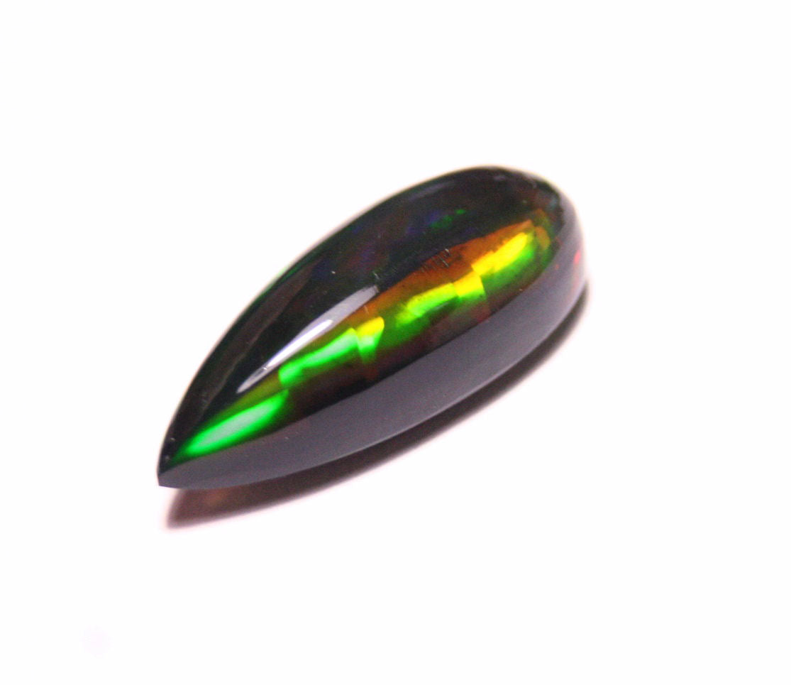 Black Welo Opal Cabochon 9.8ct Rainbow Teardrop Natural Opal Ethiopia 24x9mm