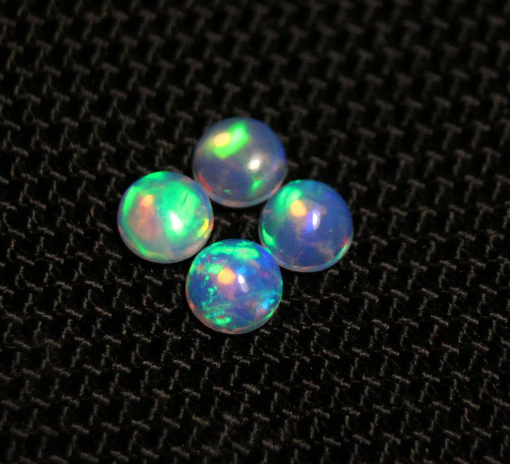 Welo Opal Round 5x5mm Cabochons 4pc Lot 1.26ct AAA Neon Natural Ethiopian Opal