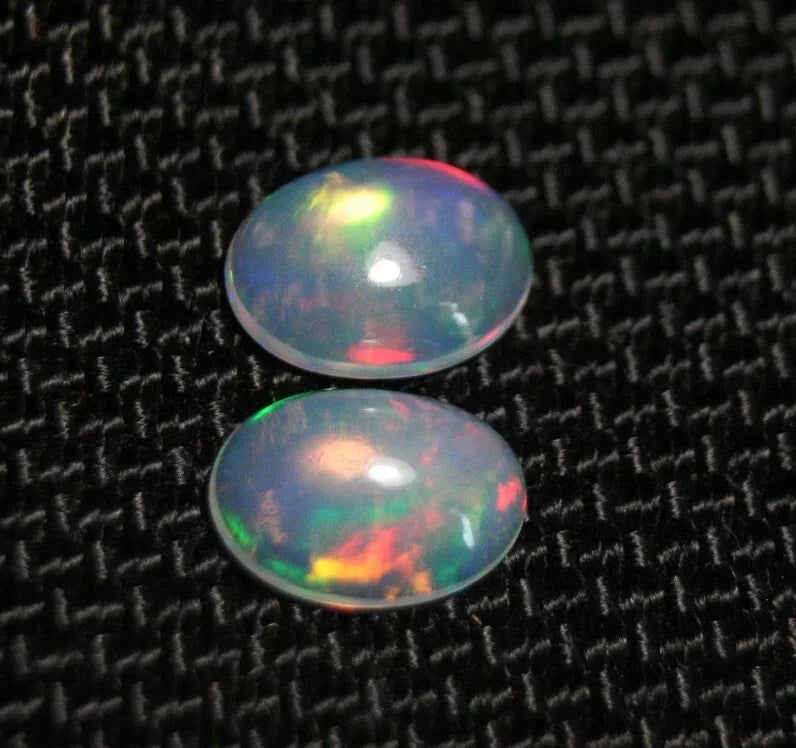 Welo Crystal Opal Cabochon Pair 1.29ct Rainbow Flash AAA Natural Opal 8x6mm