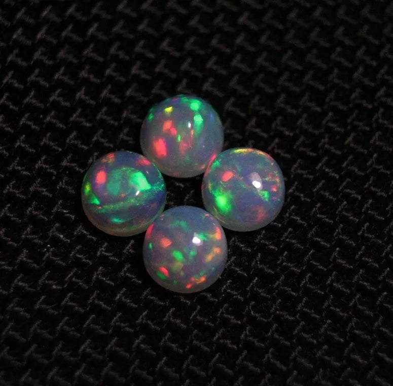 Welo Crystal Opal Round 5x5mm Cabochons 4pc Lot 1.78ct AAA Natural Ethiopian Opal