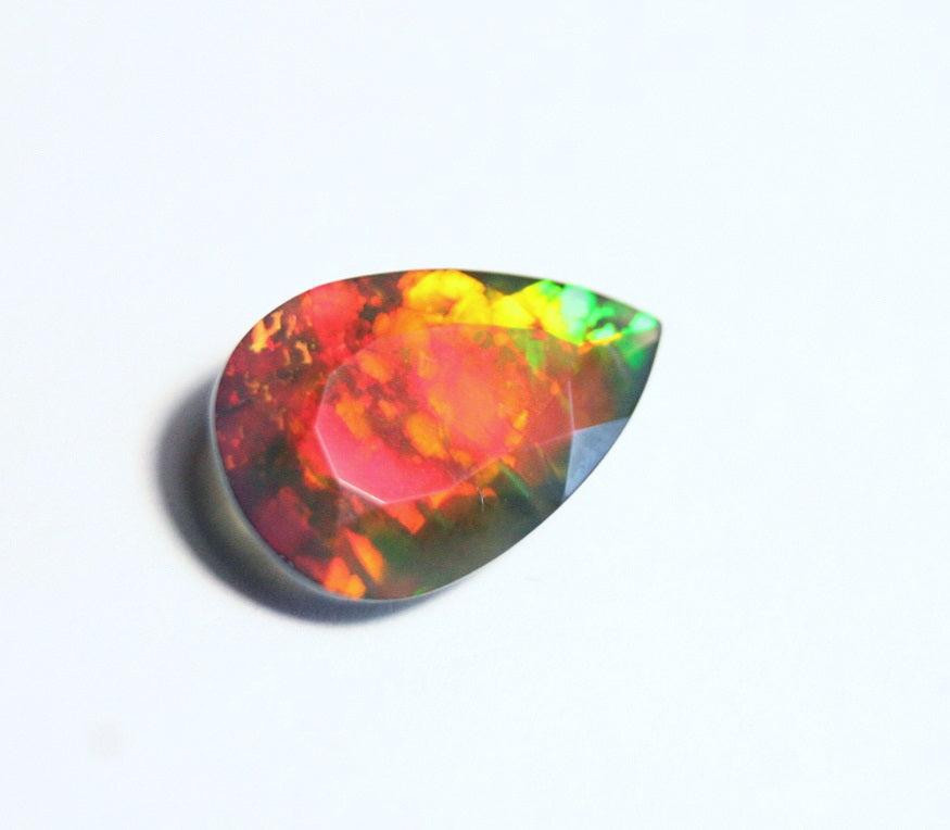 Faceted Black Welo Opal 3.2ct Natural Opal Ethiopia Rainbow Blaze Video 15x10mm