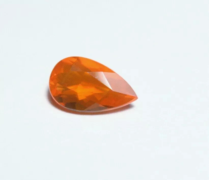 Faceted Orange Mexican Fire Opal 0.74ct Pear Cut Natural Rich Opalescent 9x5mm