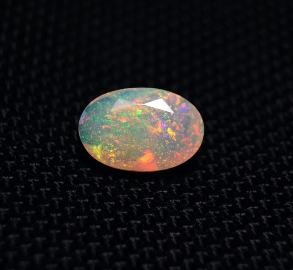 Faceted Welo Opal 2.2ct Rainbow Confetti Blaze Natural Ethiopian Opal 12x8mm Video AAA