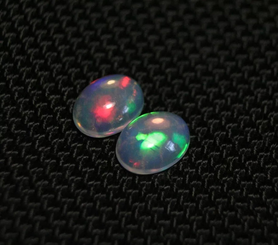 Welo Crystal Opal Cabochon Pair 1.5ct Rainbow Flash AAA Natural Opal 8x6mm