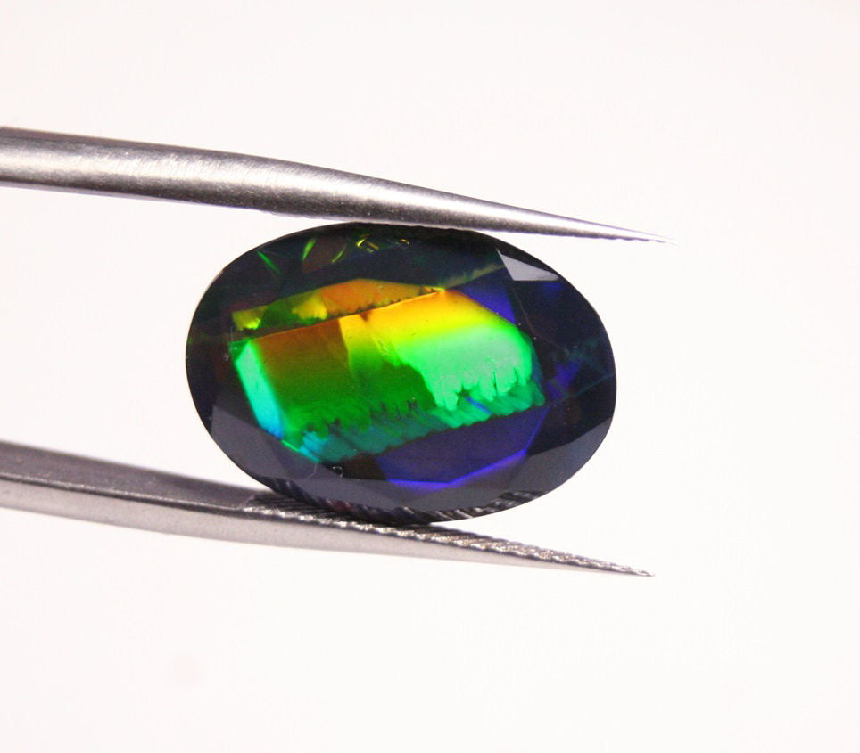 Faceted Black Welo Opal 5.6ct Rainbow Broadflash Natural Ethiopian Opal Video