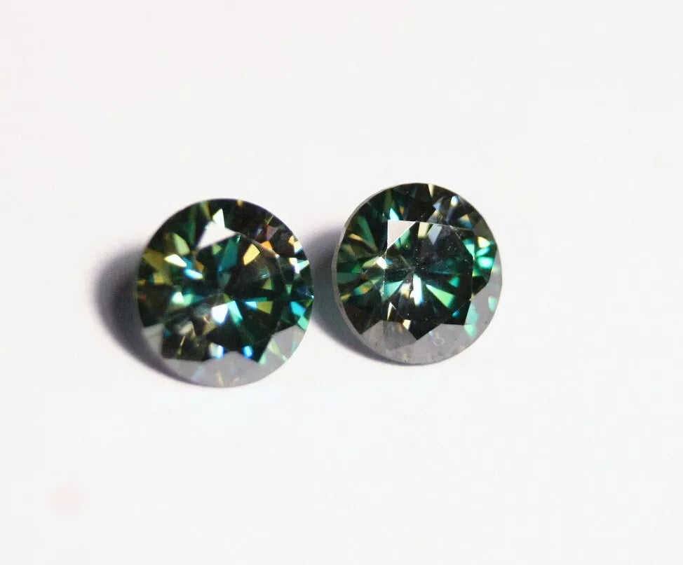 2.3ct Forest Green Moissanite Round Pair - Beautiful Precision Cut Gems - 7x7mm