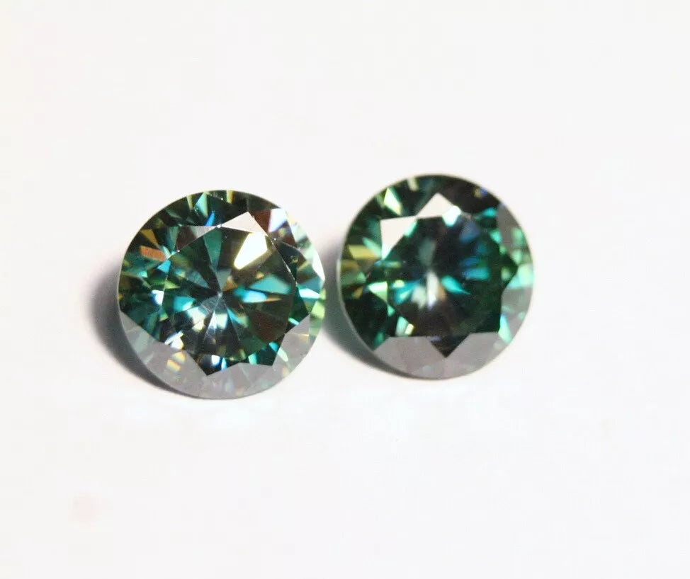 Sea Blue Moissanite 2.3ct Round Pair Beautiful Precision Cut Blue Green Gems 7x7mm