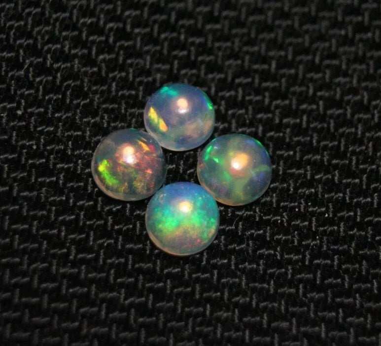 Welo Crystal Opal Round 5x5mm Cabochons 4pc Lot 1.42ct AAA Natural Opal Ethiopia