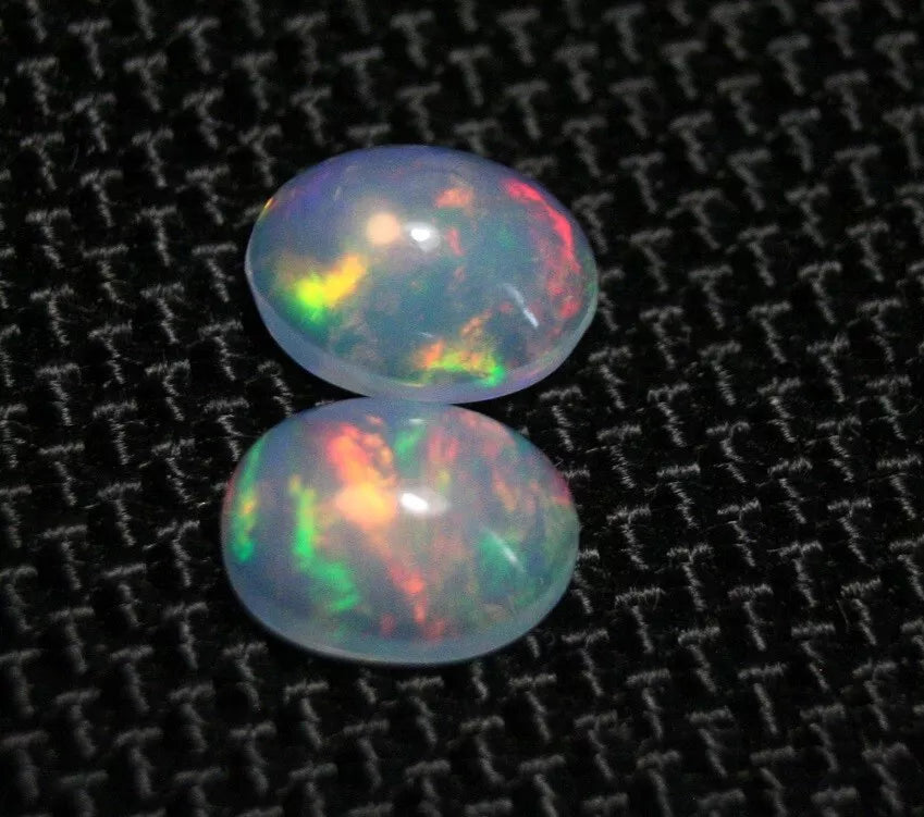 Welo Crystal Opal Cabochon Pair 1.89ct Rainbow Flash AAA Natural Opal 8x6mm