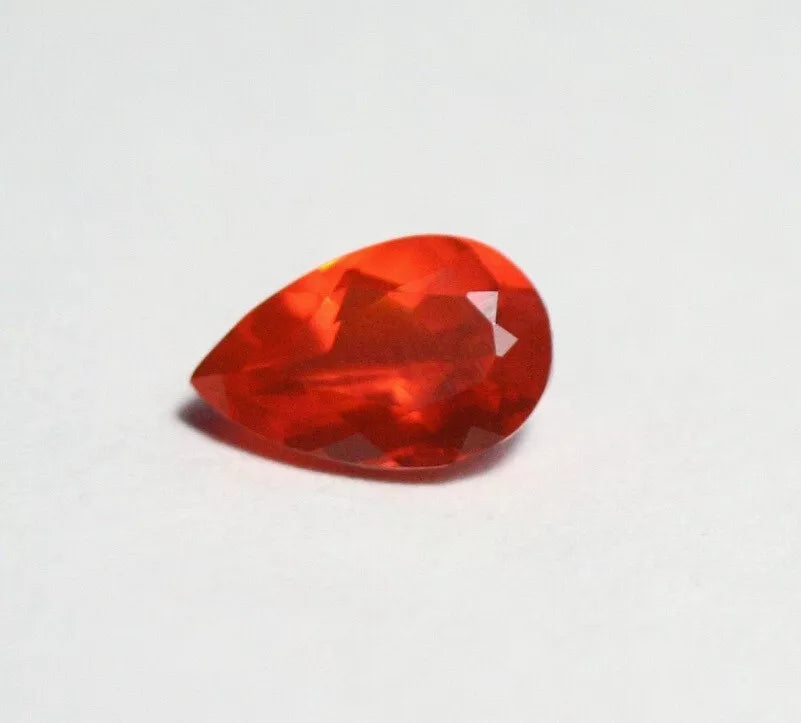 Faceted Orange Mexican Fire Opal 0.64ct Pear Cut Natural Opalescent 8x5mm