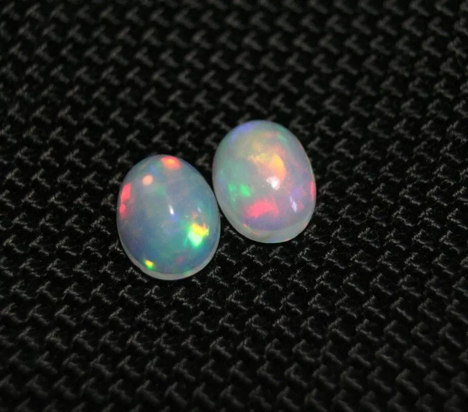 Welo Crystal Opal Cabochon Pair 1.74ct Rainbow Flash AAA Natural Opal 8x6mm