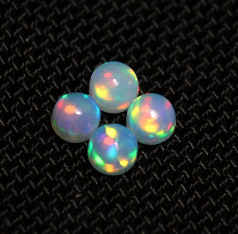 Welo Crystal Opal Round 5x5mm Cabochons 4pc Lot 1.83ct AAA Natural Opal Ethiopia