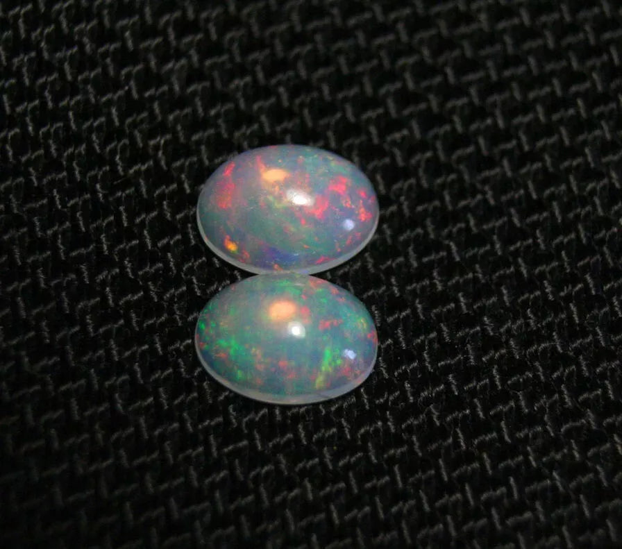 Welo Crystal Opal Cabochon Pair 1.43ct Rainbow Flash AAA Natural Opal 8x6mm