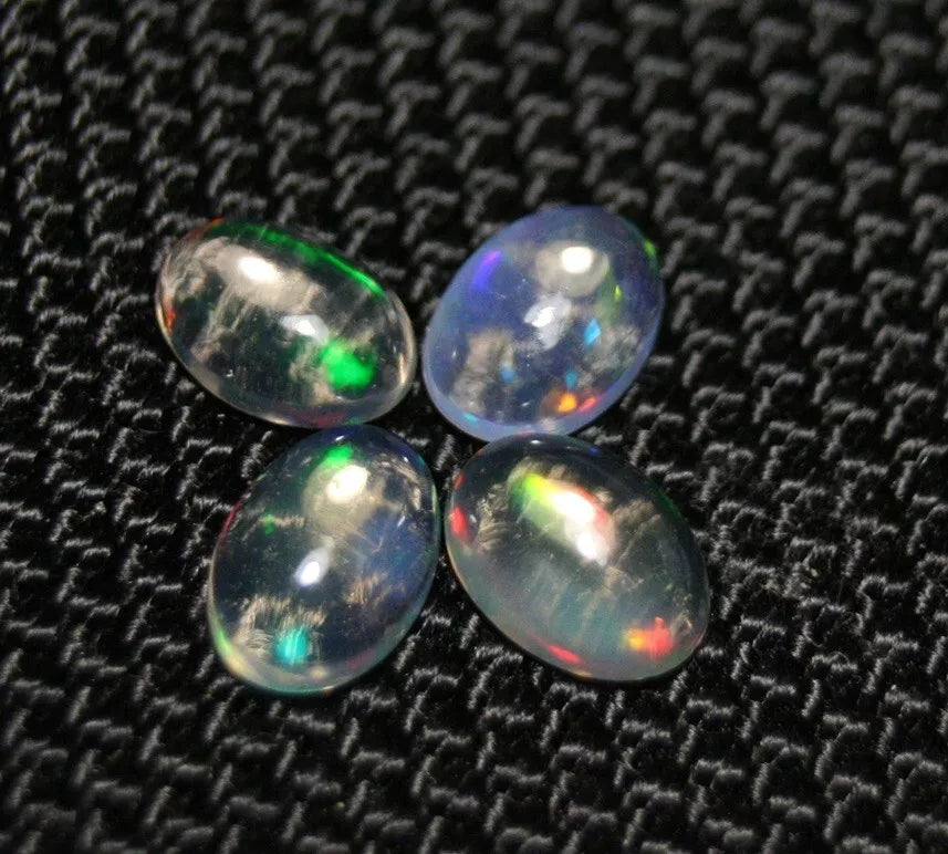 Welo Opal Cabochon Rainbow Flash 7x5mm 4pc Lot 2.13ct Natural Opal Ethiopia