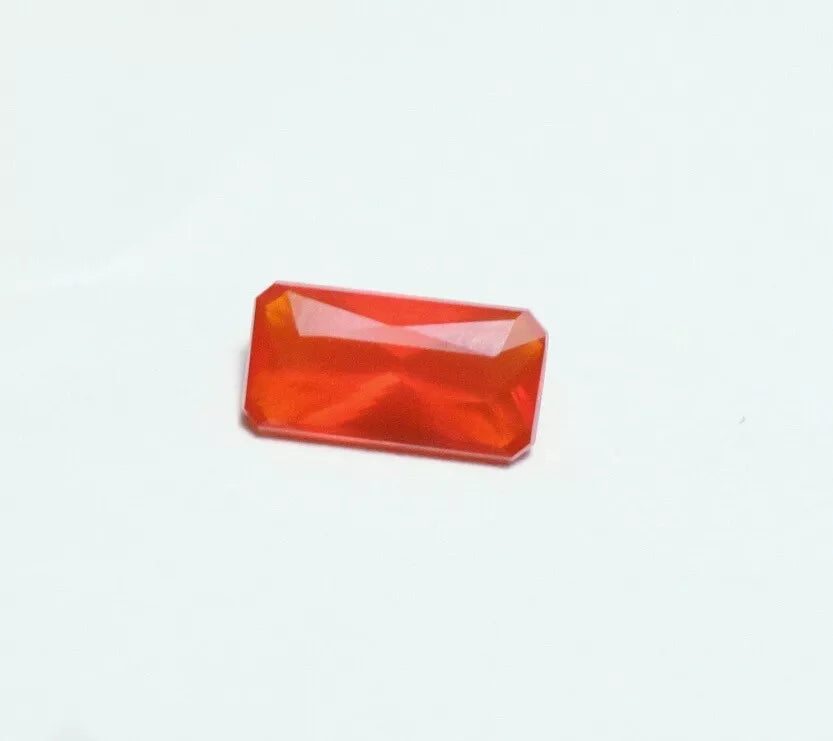 Faceted Orange Mexican Fire Opal 0.6ct Emerald Cut Natural Rich Opalescent 8x4mm