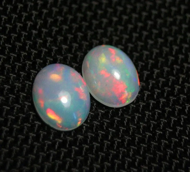 Welo Crystal Opal Cabochon Pair 3.1ct Rainbow Ovals AAA Natural Jelly Opal 10x8mm