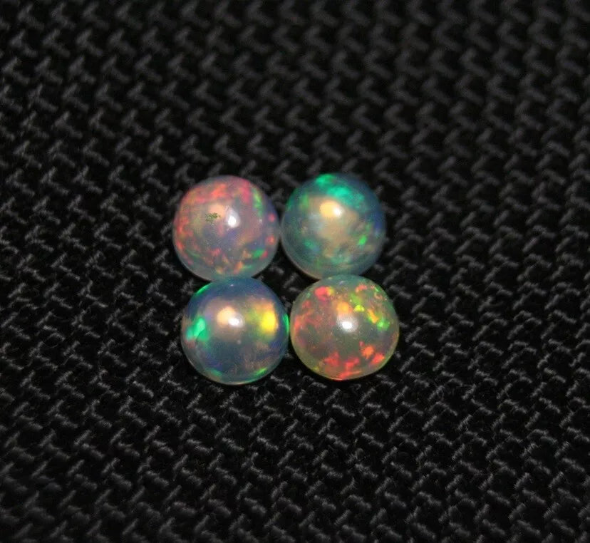 Welo Crystal Opal Round 5x5mm Cabochons 4pc Lot 1.76ct AAA Natural Opal Ethiopia