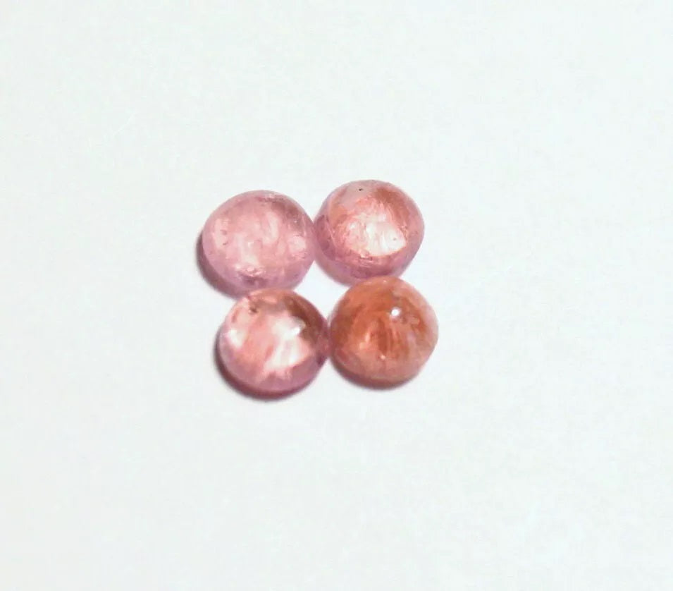 Pezzottaite Cabochon 4pc Lot 0.66ct Ultra Rare Raspberry Beryl Madagascar 3x3mm