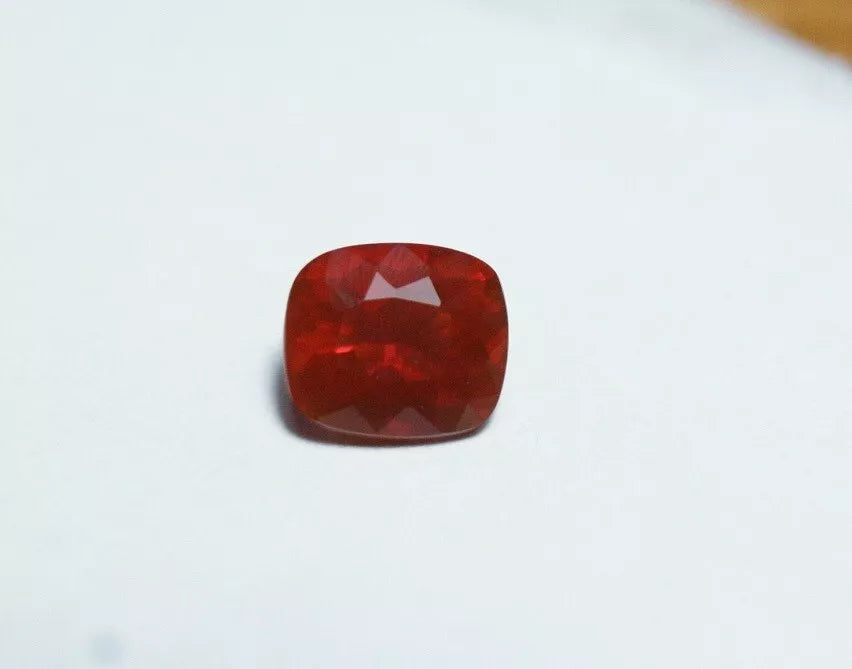 Faceted Red Mexican Fire Opal 0.7ct Cushion Cut Natural Rich Opalescent AAA