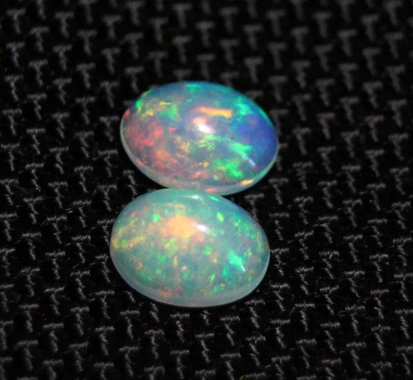 Welo Crystal Opal Cabochon Pair 1.57ct Rainbow Flash AAA Natural Opal 8x6mm