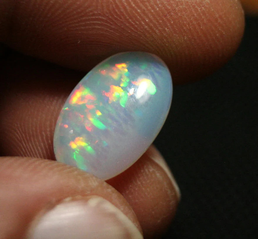 Welo Crystal Opal Cabochon 5.1ct Rainbow Mosaic Prism Flash Natural Water Clear 17x11mm