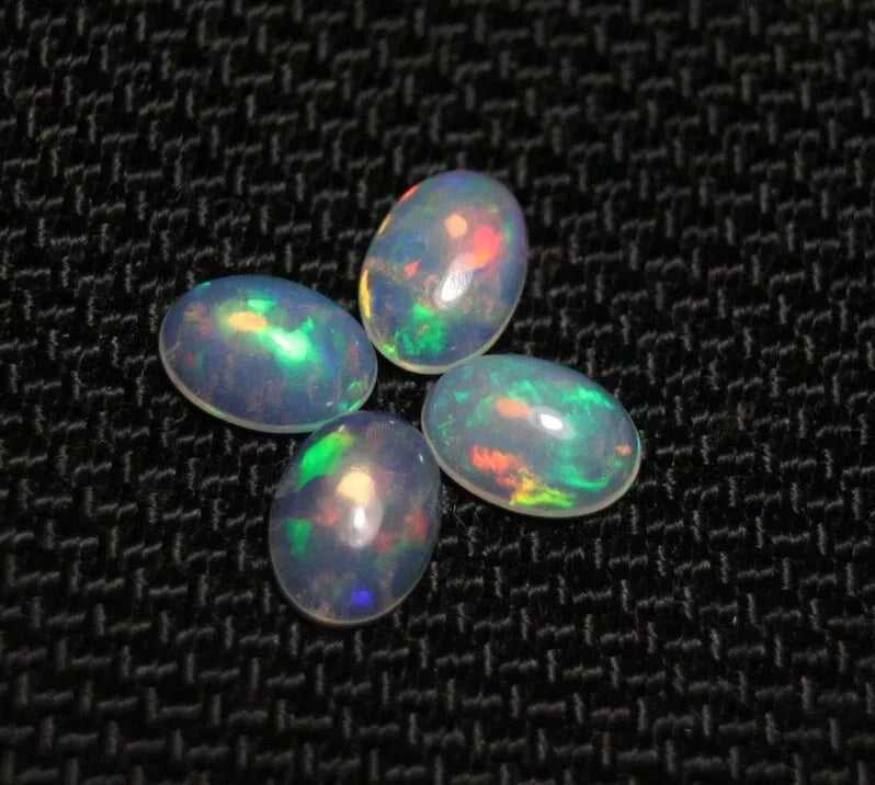 Welo Opal Cabochon Rainbow Flash 7x5mm 4pc Lot 1.49ct Natural Opal Ethiopia