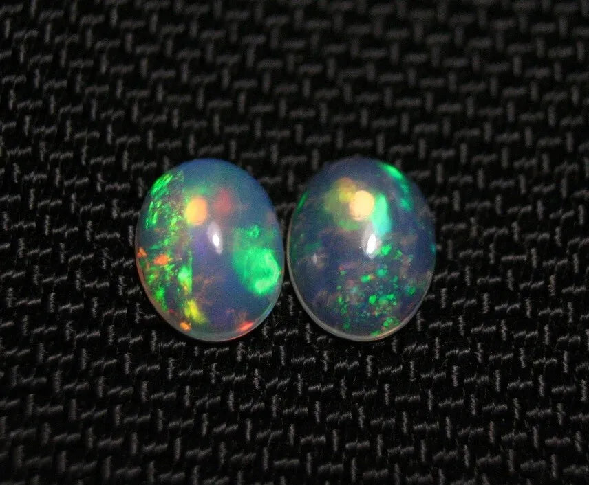 Welo Crystal Opal Cabochon Pair 1.91ct Neon Blaze AAA Natural Jelly Opal 9x7mm