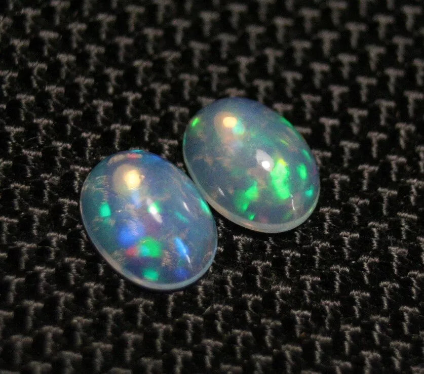 Welo Crystal Opal Cabochon Pair 1.32ct Rainbow Flash AAA Natural Opal 8x6mm