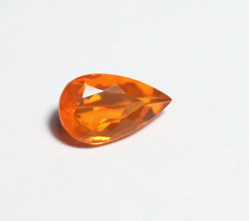 Faceted Orange Mexican Fire Opal 0.96ct Pear Cut Natural Rich Opalescent 9x6mm