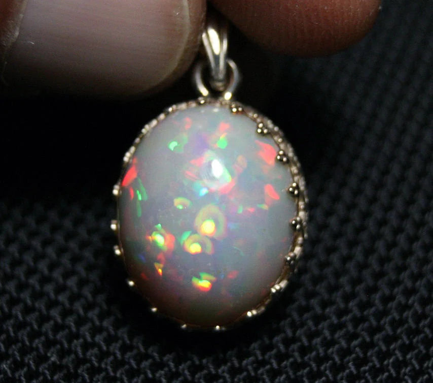 Solid Sterling Silver Pendant 10.8ct Welo Precious Opal Prism Flash Blaze Video