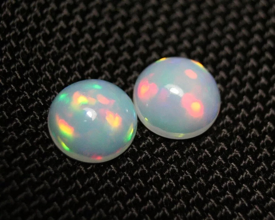 Welo Crystal Opal Cabochon Pair 3.45ct Neon Rounds AAA Natural Jelly Opal 9x9mm