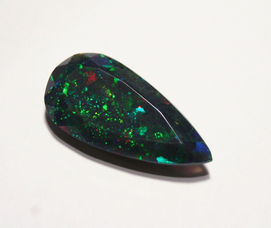 Faceted Black Welo Opal 6.1ct Honeycomb Confetti AAA Ethiopian Opal 22x11mm