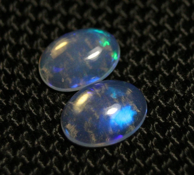 Welo Crystal Opal Cabochon Pair 1.24ct Neon Flash AAA Natural Opal 8x6mm