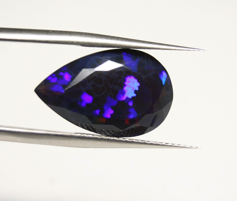 Faceted Black Welo Opal 5.9ct Mosaic Honeycomb AAA Ethiopian Opal 18x11mm