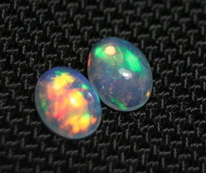 1.57ct Welo Crystal Opal Cabochon Pair Neon Flash Natural Ethiopian Opal 8x6mm