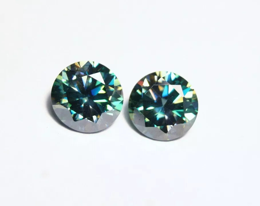 4.57ct Teal Moissanite Round Pair - Beautiful Precision Cut Gems - 9x9mm