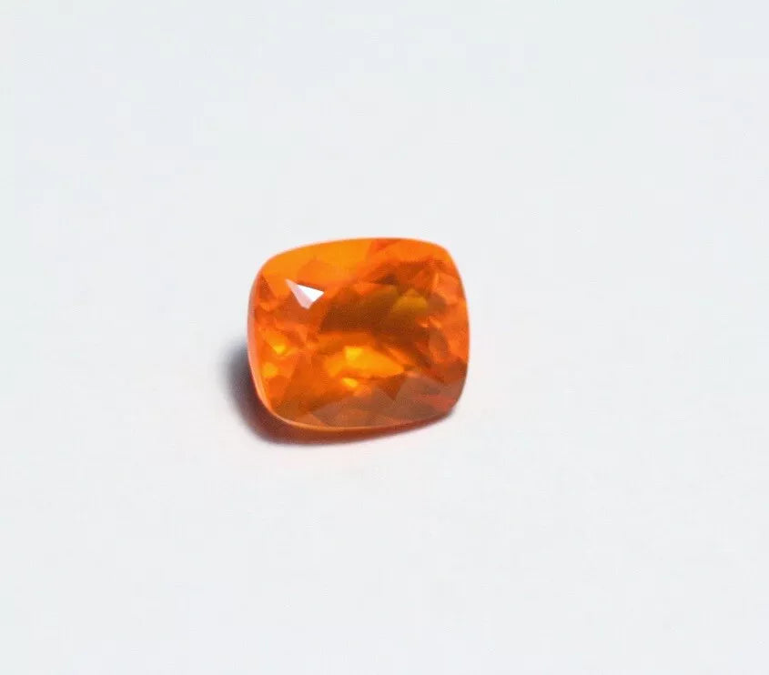 Faceted Orange Mexican Fire Opal 0.91ct Cushion Cut Natural Rich Opalescent 7x6mm