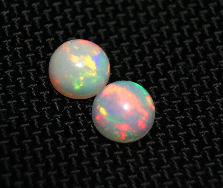 2ct Welo Precious Opal Cabochon Pair Rainbow Rounds AAA Jelly Opal 7x7mm