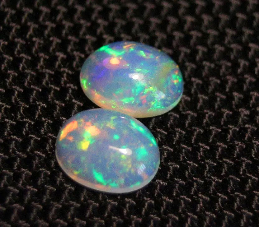 2.11ct Welo Crystal Opal Cabochon Pair Neon Flash Natural Opal Ethiopia 9x7mm