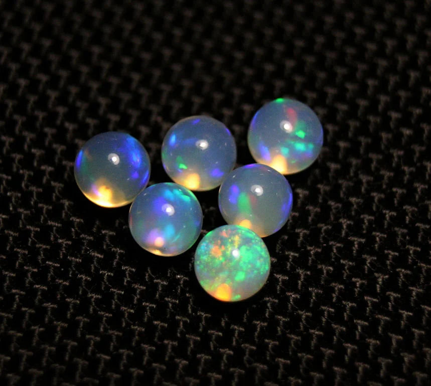 Welo Opal Crystal Ball 4.1ct 6pc Lot Neon Spheres Natural Opal 5x5mm