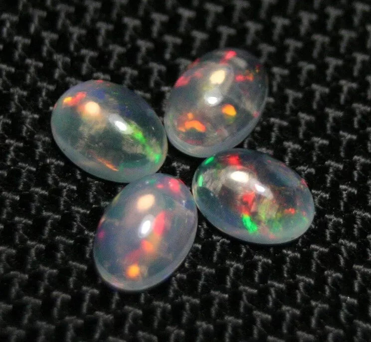 Welo Opal Cabochon Rainbow Flash 7x5mm 4pc Lot 2.1ct Natural Opal Ethiopia