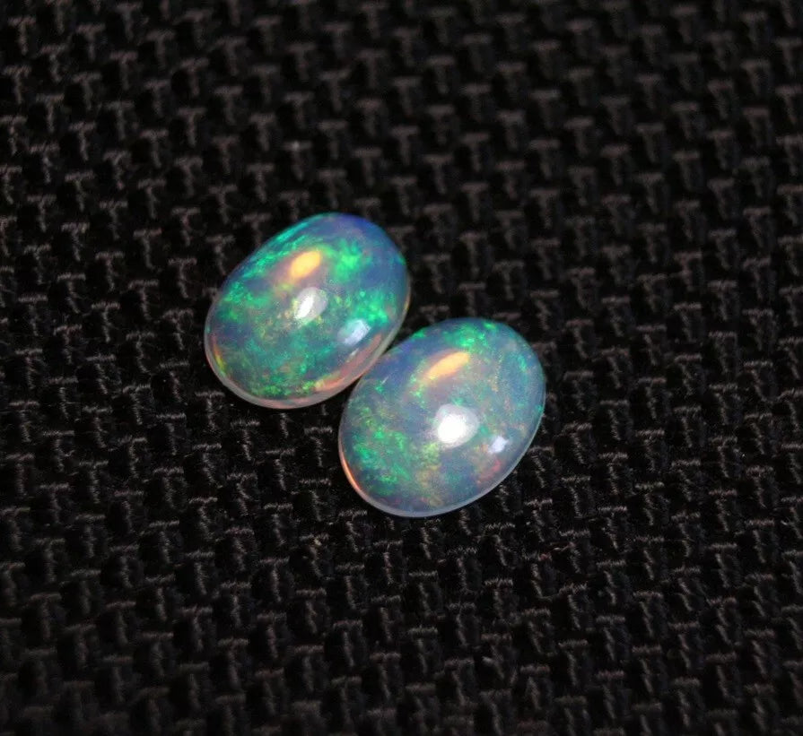 Welo Crystal Opal Cabochon Pair 1.23ct Neon Flash AAA Natural Opal 8x6mm