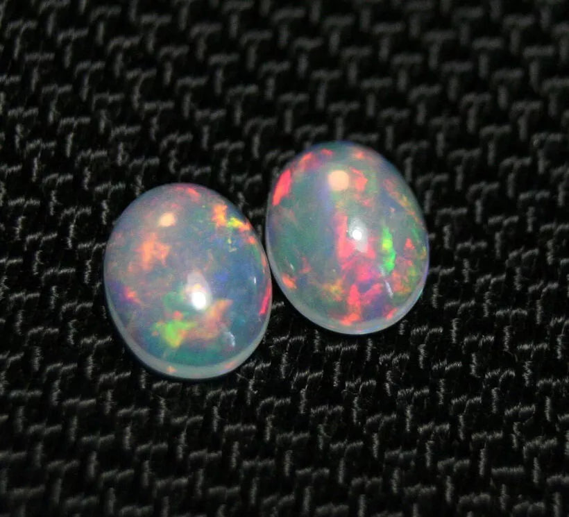 Welo Crystal Opal Cabochon Pair 1.37ct Rainbow Flash AAA Natural Opal 8x6mm