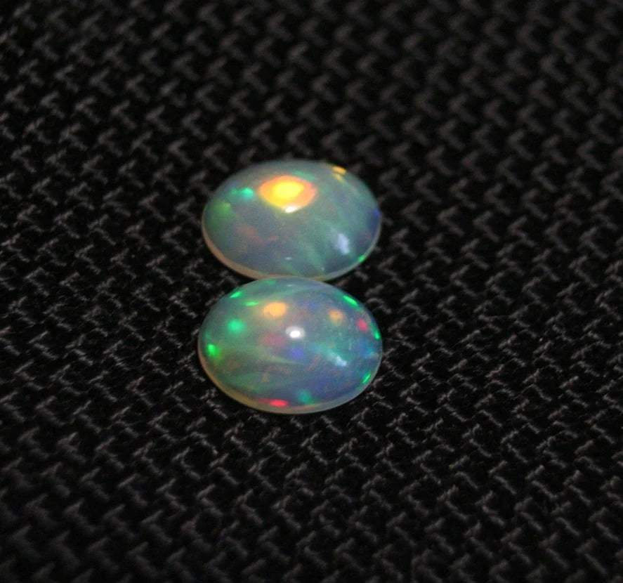 Welo Crystal Opal Cabochon Pair 1.44ct Neon Flash AAA Natural Opal 8x6mm