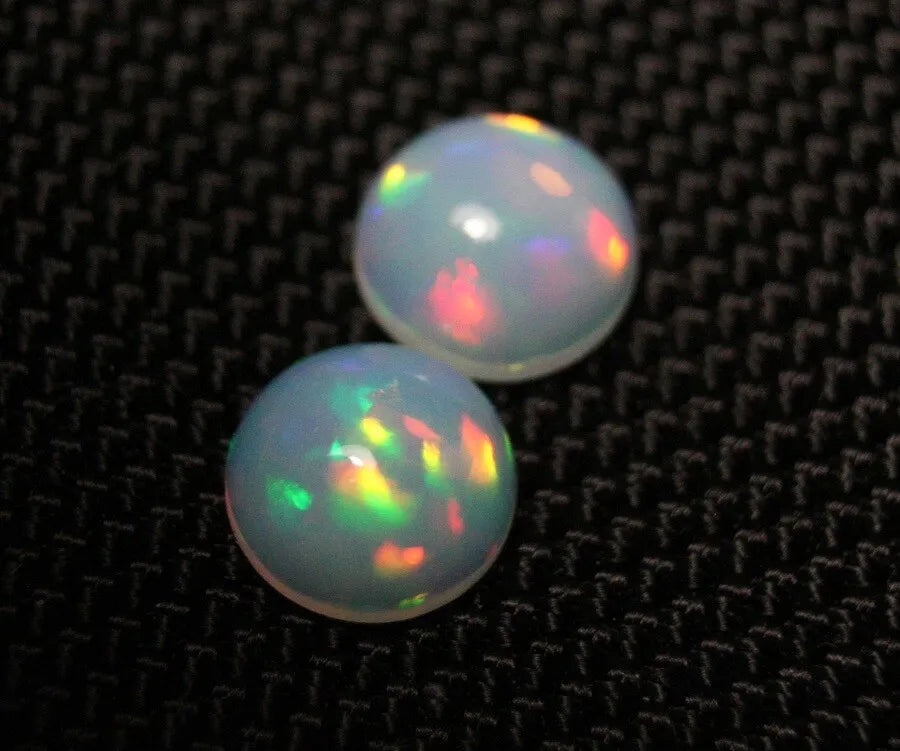 Welo Crystal Opal Cabochon Pair 3.45ct Neon Rounds AAA Natural Jelly Opal 9x9mm