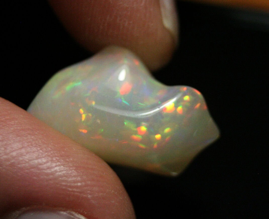 Welo Carved Crystal Opal 16.25ct Rainbow Confetti AAA Jelly Opal - See Video