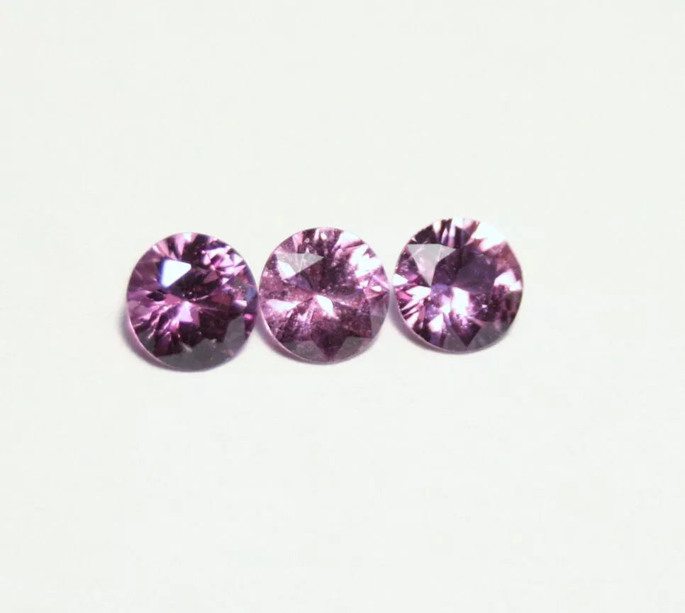 Umba Natural Sapphire 3pc 1.2ct Magenta Pink Purple Untreated Precision Cut 4.5mm