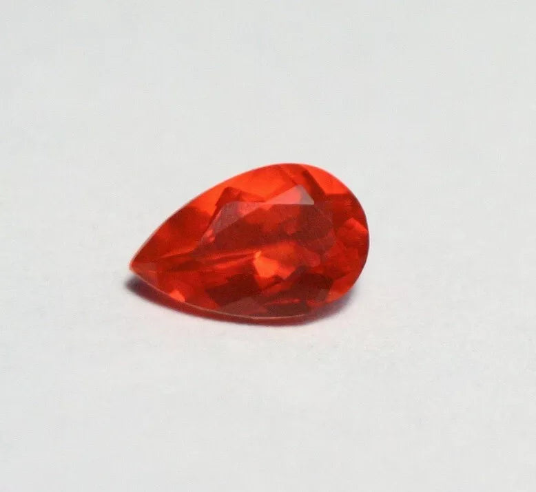 Faceted Orange Mexican Fire Opal 0.64ct Pear Cut Natural Opalescent 8x5mm